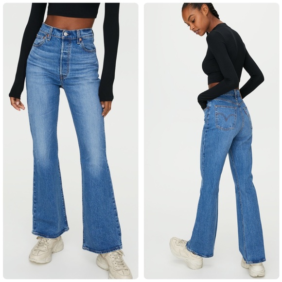 Levi’s Ribcage Flare Jeans in wash Jive Song - Picture 4 of 8